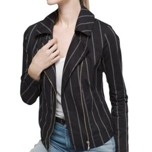 WHBM Black Striped Women's Double Zipper Jacket